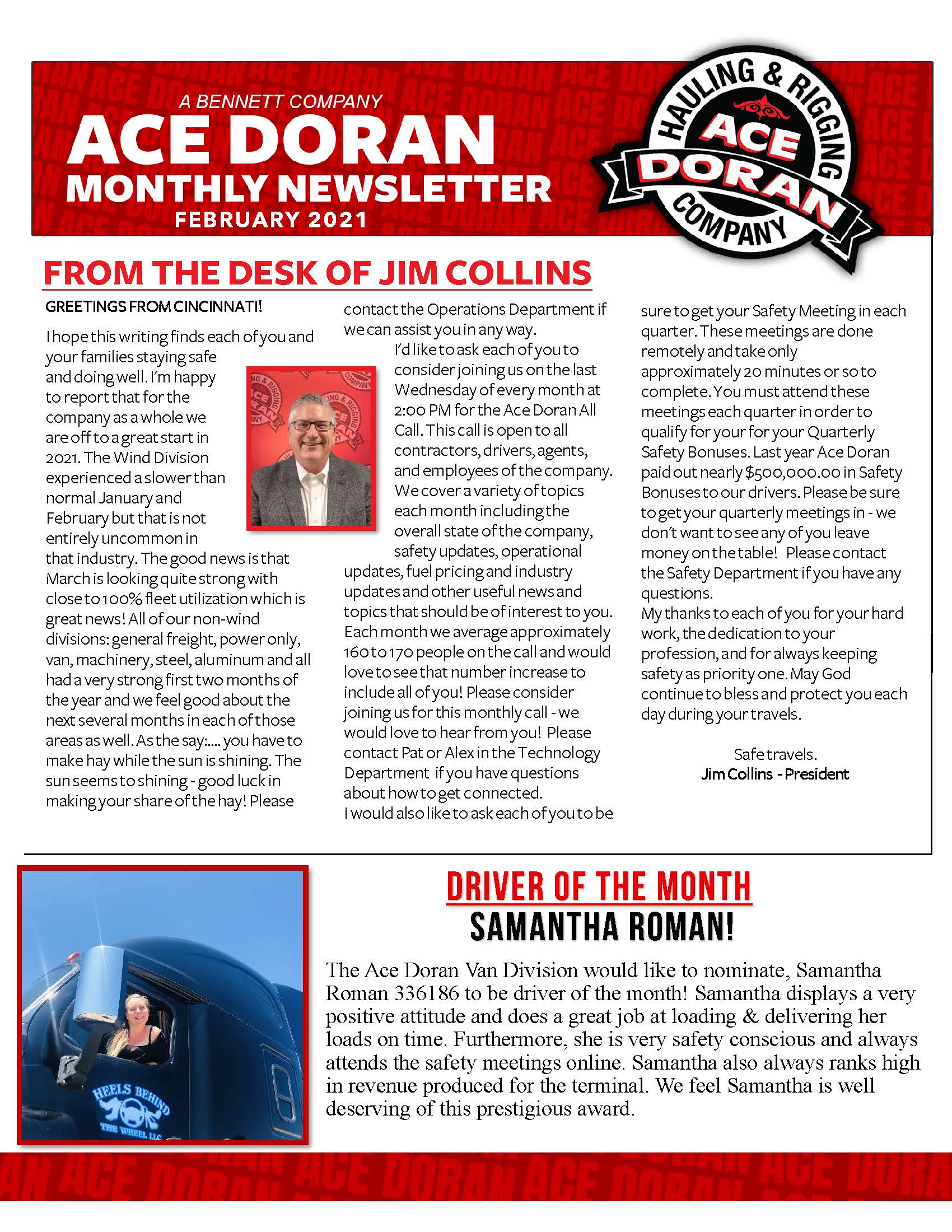 Ace Doran Newsletter - Ace Doran Hauling & Rigging